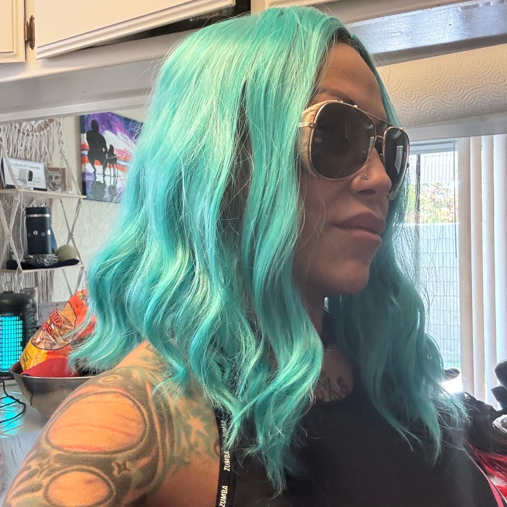 TEAL synthetic wavy Wig